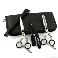 Ensemble professionnel de ciseaux de coiffure et d'éclaircissage en acier inoxydable pour droitiers avec rasoir droit, peigne à pointe arrondie et étui