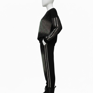 Luxury Rhinestone Tracksuit Set <b>Men</b> Black Sparkle Sweatshirt Jogger Suit Diamond <b>Studded</b> Streetwear Outfit - Product Image 6