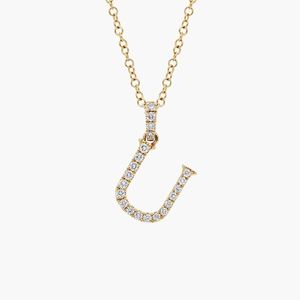 18K <b>Solid</b> <b>Gold</b> Diamond Letter U <b>Pendant</b> Necklace Round Brilliant Cut Classic Style Link Chain Unisex Everyday Wear - Product Image 1