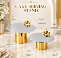 Ensemble de 2 supports à gâteaux blancs écologiques modernes avec base dorée, dessus miroir et design perlé, en métal, pour présentation à la maison ou en boulangerie