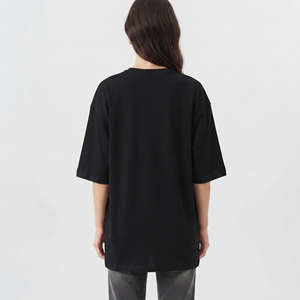 Camiseta de verano para mujer, oversize, con hombros caídos, informal, negra, de media manga, ropa deportiva, ropa de moda para mujer - Product Image 4