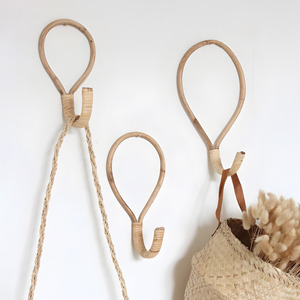 Wood triple wall hook supplier direct cost cane rattan hooks <b>essentials</b> for <b>home</b> space organizing - Product Image 5