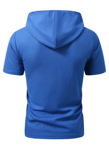 Men's Blue Regular Fit Hooded T-Shirt Short Sleeve Knitted Eco-Friendly <b>Raglan</b> Sleeve Polyester/Cotton Blend Casual Solid 240g - Product Image 2