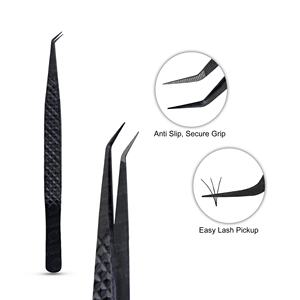 คีมหนีบขนตาสีเงินคุณภาพสูงแหนบสำหรับต่อขนตาแบบมืออาชีพ90องศาโลโก้แบบกำหนดเองพร้อมที่หนีบเส้นใย - Product Image 1