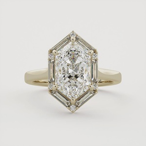 Anillo de Compromiso con Diamante Cultivado en Laboratorio, Corte Duquesa, Anillo de Boda Moderno y Único con Halo de Diamantes Baguette, Joyería de Lujo en Oro Sólido de 14K y 18K - Product Image 1