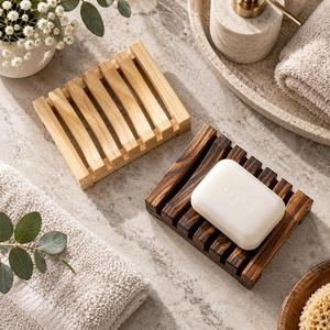 HASAN CRAFT HC-0001 Porte-savon en bois rectangulaire, minimaliste, moderne, pour salle de bain, écologique, avec drain, en matériau naturel - Product Image 3