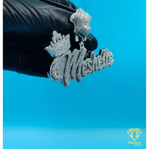 <b>Custom</b> Crown Logo <b>Name</b> Pendant Iced Out <b>Necklace</b> Lab Grown Diamond Hip Hop Jewelry Gift - Product Image 6