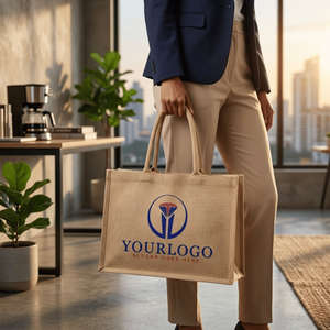 Sac fourre-tout en jute laminé indien avec logo personnalisé, poignée d'épaule, qualité supérieure, fermeture éclair sécurisée pour les courses et l'usage quotidien - Product Image 1