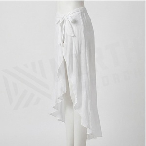 <b>White</b> Chiffon Asymmetric Wrap Skirt Women Breathable Solid Color Draped Design Regular Fit Beachwear Style - Product Image 3