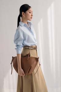 Women's Khaki Plain Lightweight Woven A-Line Mid-Calf <b>Skirt</b> <b>Elastic</b> <b>Waist</b> Silk Chiffon Elegant Minimalist Office Casual Wear All - Product Image 1
