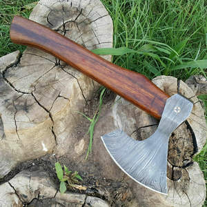 Hache Viking artisanale personnalisée 2024 en acier Damas haute teneur en carbone de qualité industrielle avec manche en bois de rose, hachette de camping, garantie 3 ans - Product Image 4