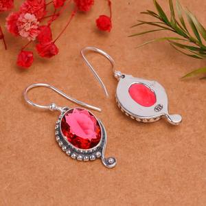 ต่างหูรูปไข่พลอยทัวร์มาลีนรูเบไลต์ เงินแท้ 925 สไตล์วินเทจ งานแฮนด์เมด ของขวัญสำหรับผู้หญิง - Product Image 2