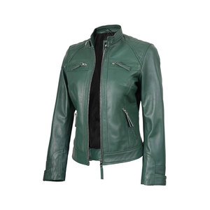 Women Real Leather Jacket Green Quilted Biker Moto Slim Fit Casual Outerwear Coat <b>Top</b> Selling Trendy Fashion Lady Cafe <b>Racer</b> - Product Image 2