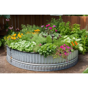 Modern Farmhouse Style Metal Garden Bed Large Round Steel <b>Planter</b> For Organic Gardening Weatherproof Flower Bed For Backyard - Product Image 1