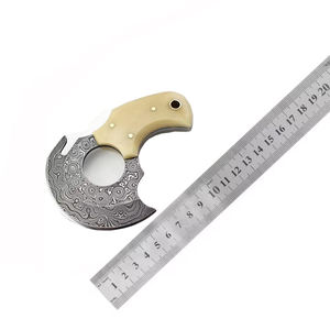 Mini-couteau à pizza en acier Damas, couteau Ulu d'Alaska avec manche en os de chameau et étui en cuir fin, couteaux de camping - Product Image 6