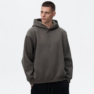 Sweat à capuche court surdimensionné en coton lourd pour hommes de haute qualité sans cordon sans poche sweat teint uni pour l'hiver - Product Image 3