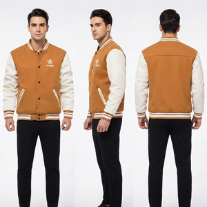 Chaqueta Varsity para Hombre, Color Mostaza y Blanco, Cuerpo de Lana, Mangas de Cuero, Estilo Béisbol, para Escuela, Deportes, Equipo, Universidad, Chaqueta Letterman, Venta al Por Mayor - Product Image 1