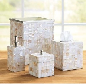 Top Quality Bathroom Accessories Set Mother of Pearl Bathroom Decor Handcrafted Decorative Countertop Organizer OEM Supplier - Product Image 1