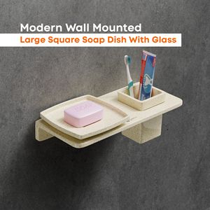 Large Square Soap Dish Wall Mounted Dual Layer Glass Tray Metal Holder Heavy Duty Bathroom <b>Storage</b> Rack Double Tier Hardware - Product Image 2
