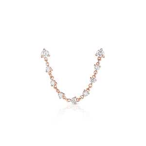 Lab Grown Diamond Double Piercing Chain Earring Two Hole Floating Stud Custom 14K Gold 925 Silver <b>Round</b> Cut For Women Wholesale - Product Image 5