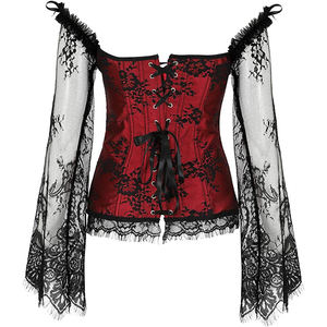 Women's Red Corset With Black Lace Off Shoulder Design Firm Control Shapewear Breathable Satin Fabric Adult Size - Product Image 2