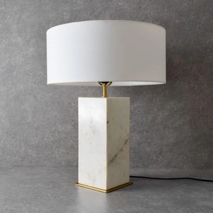 Modern Marble Accent Lamp Featuring Solid <b>White</b> Stone Construction Elegant Geometric Profile Refined Metal Details Warm Decor - Product Image 4