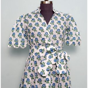 Nouvelle arrivée, robe midi indienne, décontractée, pour la plage, pour les fêtes, robe d'été pour femmes, une pièce, confortable, style bohème, imprimé floral en coton - Product Image 4