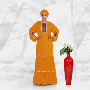 Caftán de Rayón en Tono Intenso con Cuello Bordado, Diseño Elegante de Manga Larga, Largo hasta el Suelo, para Eid y Ramadán - Product Image 2