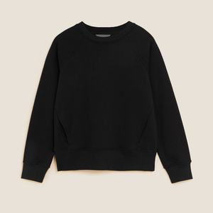 Sudadera Personalizada al por Mayor para Mujer, Color Azul Marino Sólido con Parche de Cuero, Servicio de Diseño Personalizado OEM - Product Image 1