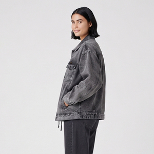 Women Washed Denim <b>Zip</b> <b>up</b> <b>Jacket</b> Baggy Vintage American Denim <b>Jacket</b> Women's American-style Vintage Denim <b>Jacket</b> Striped - Product Image 4