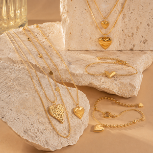 Joyería de Moda al por Mayor, Collar con Colgante en Forma de Corazón, Acero Inoxidable, Chapado en Oro de 18k, Varios Estilos, para Mujer - Product Image 5