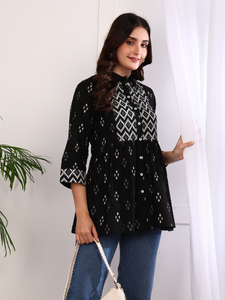 Colección de Kurtis Cortos de Algodón con Estampado Geométrico y Kurta con Estampado Ikat, Cuello con Solapa, Manga Tres Cuartos, Ropa para Mujer - Product Image 5