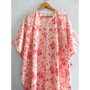 ชุดเดรสผ้าฝ้ายโบฮีเมียนทำมือ คอวี แขนทรงปีกค้างคาว ลายพิมพ์บล็อก ลายดอกไม้ ซักได้ ใช้คลุมชายหาด ทรงหลวม สไตล์ทูนิค สำหรับฤดูร้อน - Product Image 3