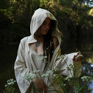 Kimono Boho con Capucha de Algodón Crudo, Túnica Ritual OM Mandala, Prenda para Usar en Capas, Frente Abierto, Manga Ancha, Ropa Casual - Product Image 3