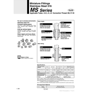 Enchufe de montaje en miniatura SMC Pneumatics, piezas neumáticas 316 de acero inoxidable - Product Image 2
