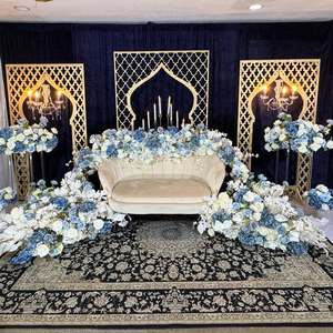 Decoración de escenario Elite Walima con pantallas cortadas con láser, los últimos paneles de fondo de metal tallado con hojas doradas, marcos modernos de estilo árabe para bodas. - Product Image 4