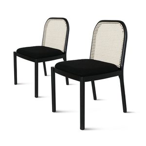 Chaise de salle à manger au design scandinave, revêtement blanc, chaise de restaurant moderne de luxe avec dossier en rotin, fonction rafraîchissante - Product Image 2
