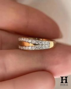 Luxury Split Row Wave Lab Grown Diamond Band 14K Yellow <b>Gold</b> Wide Curved Pave Statement <b>Cocktail</b> <b>Ring</b> - Product Image 3