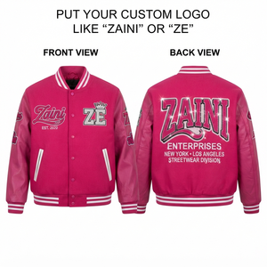 ZAINI <b>Men</b> Varsity <b>Jacket</b> ZE-260 420 GSM Cotton Polyester Fleece Royal Blue <b>White</b> Contrast Sleeve Custom Logo Chenille Embroidery - Product Image 1