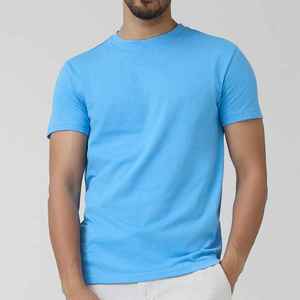 T-shirt en coton bleu uni à col rond et manches courtes pour homme, coupe classique, décontracté, en jersey, t-shirts en coton pour homme, t-shirts en coton biologique pour homme - Product Image 3