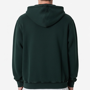 Sweat-shirt à capuche zippé vert foncé pour homme, coupe oversize, double fermeture éclair, logo sur le devant, style décontracté, polyester/coton, effet délavé - Product Image 5
