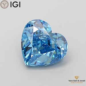 Diamant de laboratoire cultivé CVD, taille cœur, certifié IGI, couleur bleu vif fantaisie, clarté VS2, 2,00 carats, parfait pour la personnalisation - Product Image 1