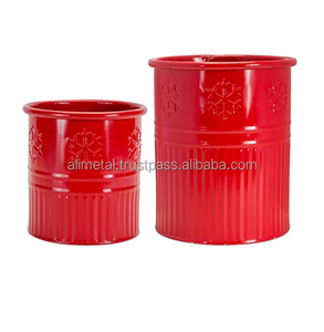 Juego de 2 macetas de hierro con recubrimiento de polvo rojo de diseño moderno personalizado o maceta para decoración de hogar y jardín - Product Image 1