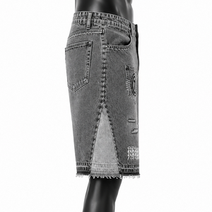 Pantalones Cortos de Mezclilla Gris Lavado con Diseño Gráfico para Hombre, Estilo Urbano, Fabricante de Jeans - Product Image 4