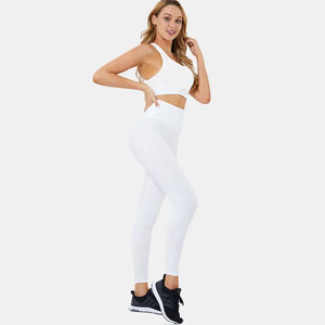 2026 high Women's <b>2</b> <b>Piece</b> Yoga Set <b>White</b> Racerback Crop Top High Waist Leggings Seamless Breathable Spandex Polyester Workout - Product Image 3