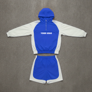 Custom Logo <b>Embroidery</b> 100% Cotton Plus Size Solid Men Streetwear Windbreaker Tracksuit <b>Set</b> Retro Hip Hop Summer Outfits - Product Image 3