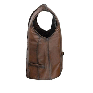 Gilet en cuir véritable pour homme, col en V, fermeture à boutons, couleur unie, vêtement d'extérieur décontracté, style automne - Product Image 2