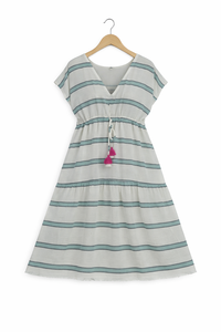 Robe midi kaftan en coton teint en fil, col en V, fabriquée par le fabricant - Product Image 2