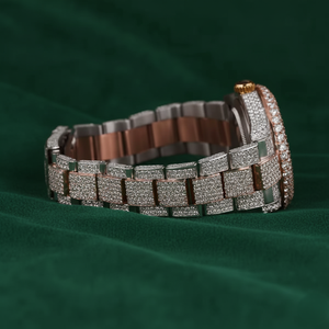 Reloj Pragalbh de Lujo con Diamantes, Esfera Dorada Rosa Estilo Hip Hop, Centro Negro con Números Árabes, Brazalete Totalmente Adornado con Diamantes, Movimiento de Cuarzo - Product Image 3