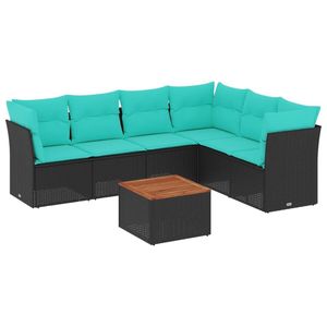 Juego de sofás de patio de ratán sintético negro de 7 piezas con cojines para sofás de jardín - Product Image 2